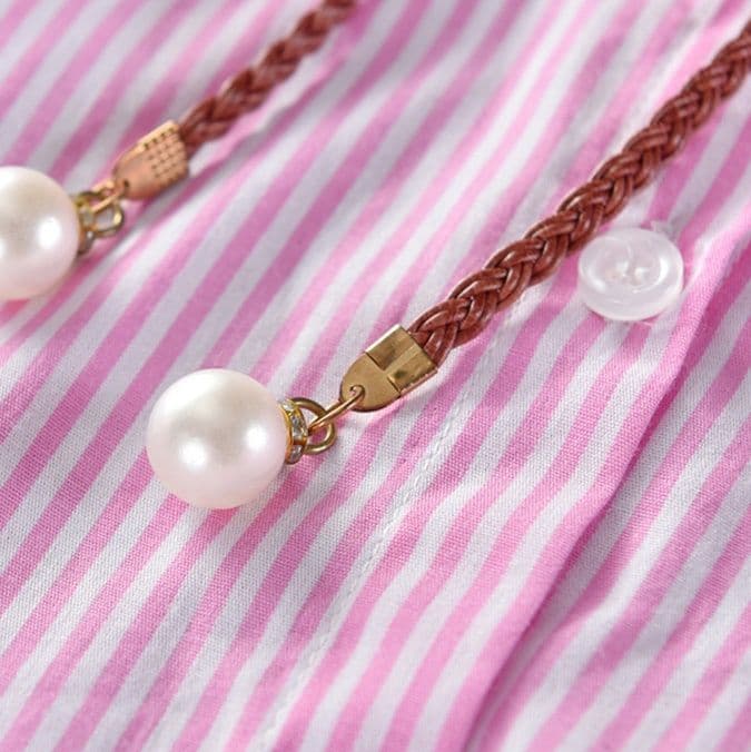 キッズファッション ワンピース　ストライプ柄シャツワンピース 編み上げベルト付き