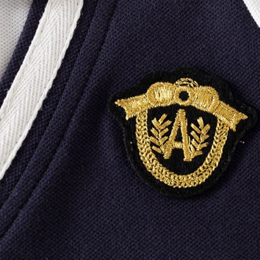 キッズファッション ワンピース　学院風丸襟リボン付き長袖ワンピース