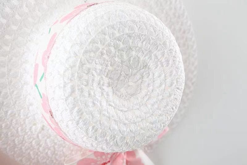 キッズファッション ワンピース　花柄リボン付きノースリーブ帽子セットワンピース