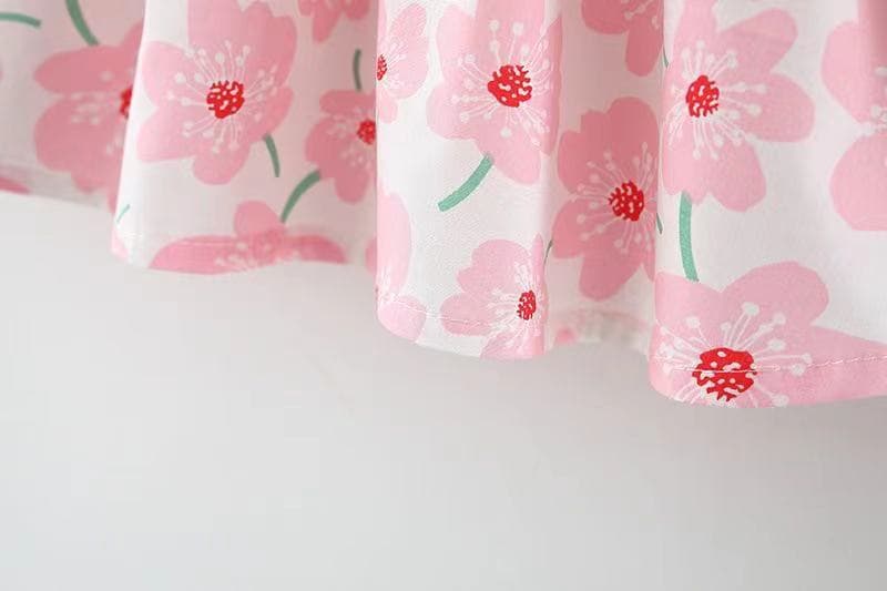 キッズファッション ワンピース　花柄リボン付きノースリーブ帽子セットワンピース