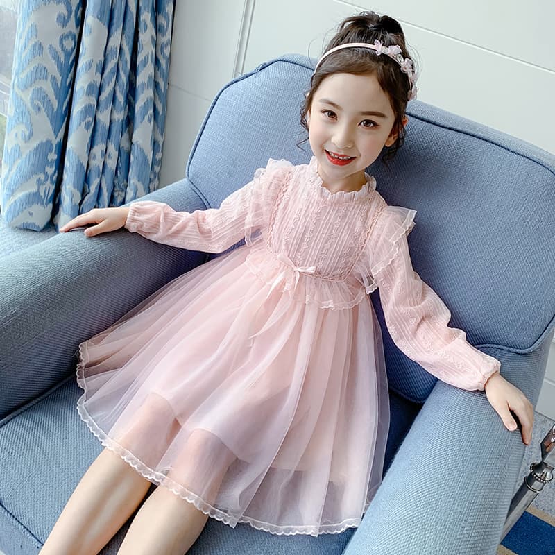 キッズファッション ドレス　ふんわりチュール重ね長袖姫様ドレス