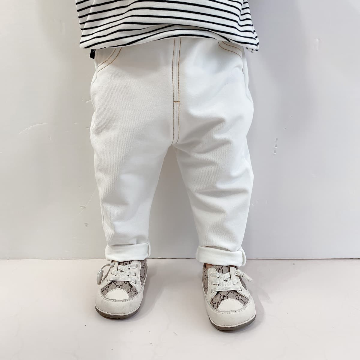 キッズファッション パンツ　ステッチデザインデニム風ストレッチパンツ