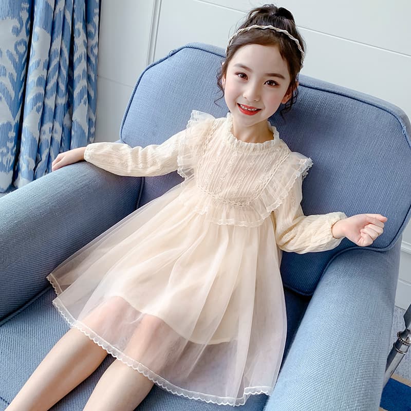 キッズファッション ドレス　ふんわりチュール重ね長袖姫様ドレス