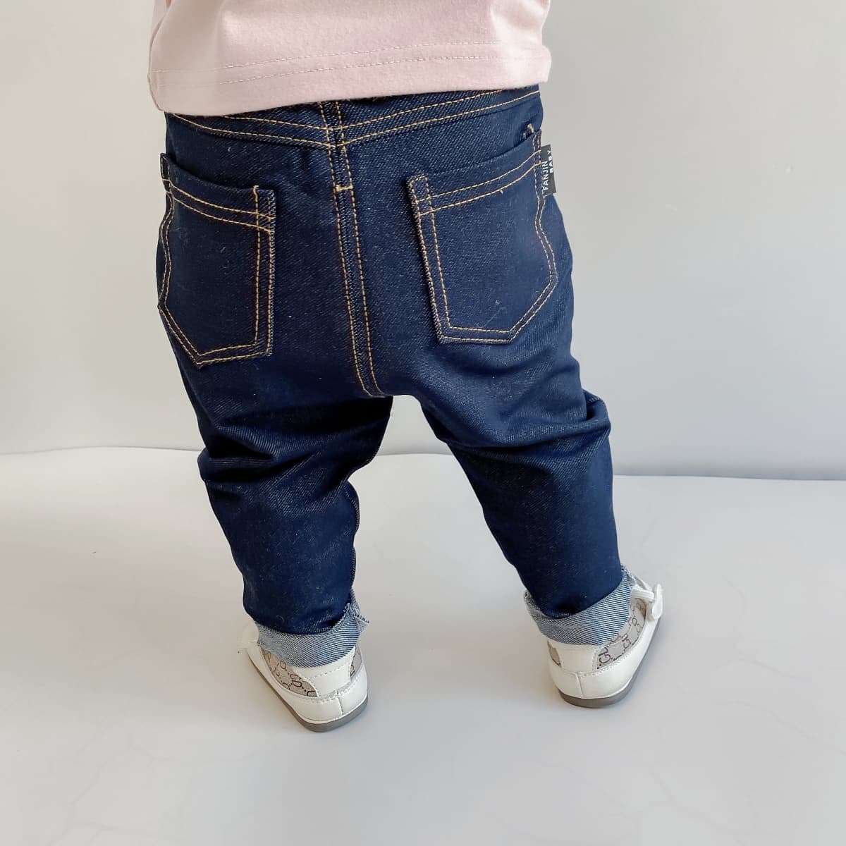 キッズファッション パンツ　ステッチデザインデニム風ストレッチパンツ