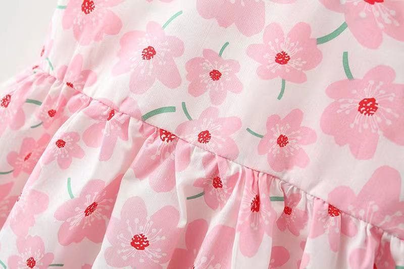 キッズファッション ワンピース　花柄リボン付きノースリーブ帽子セットワンピース