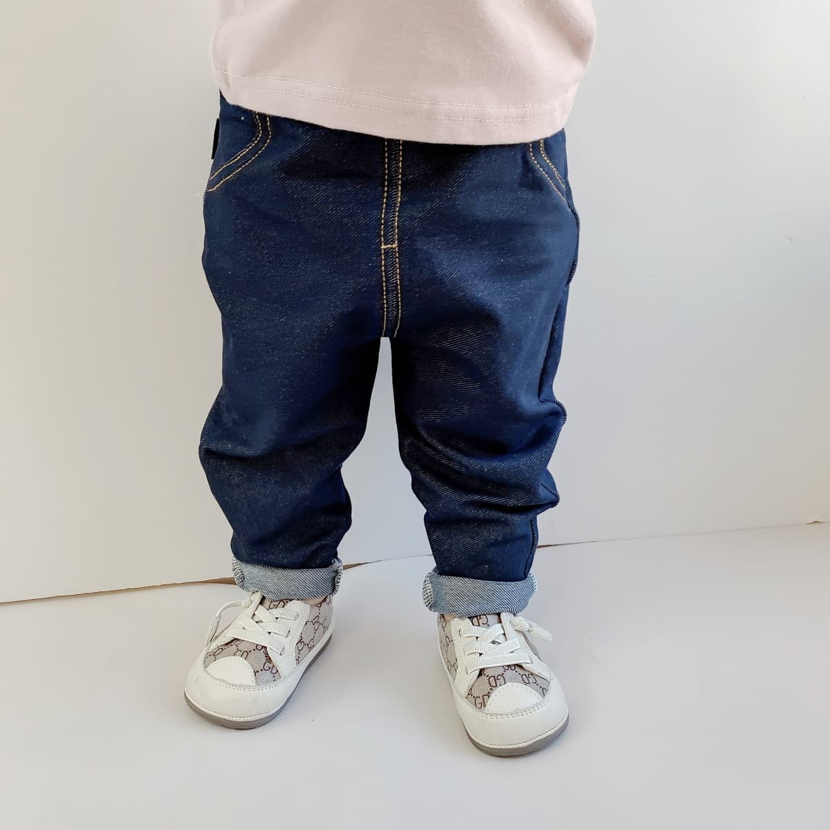 キッズファッション パンツ　ステッチデザインデニム風ストレッチパンツ