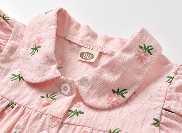 キッズファッション ワンピース 小花柄フリル袖シャツワンピース