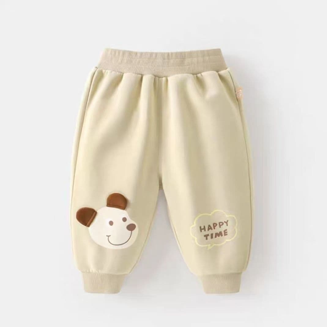 キッズファッション パンツ 動物刺繍入りふわもこ裾リブパンツ
