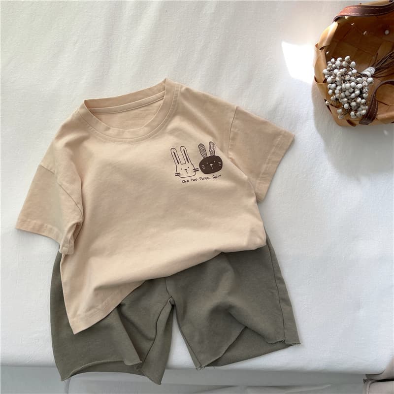キッズファッション Tシャツ 仲良しうさぎプリント半袖Tシャツ