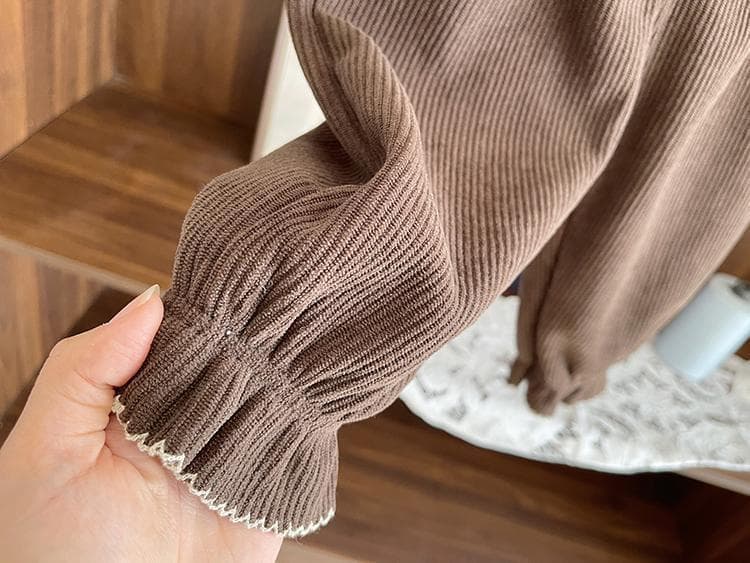 キッズファッション パンツ レース付きコーデュロイブルマ風パンツ