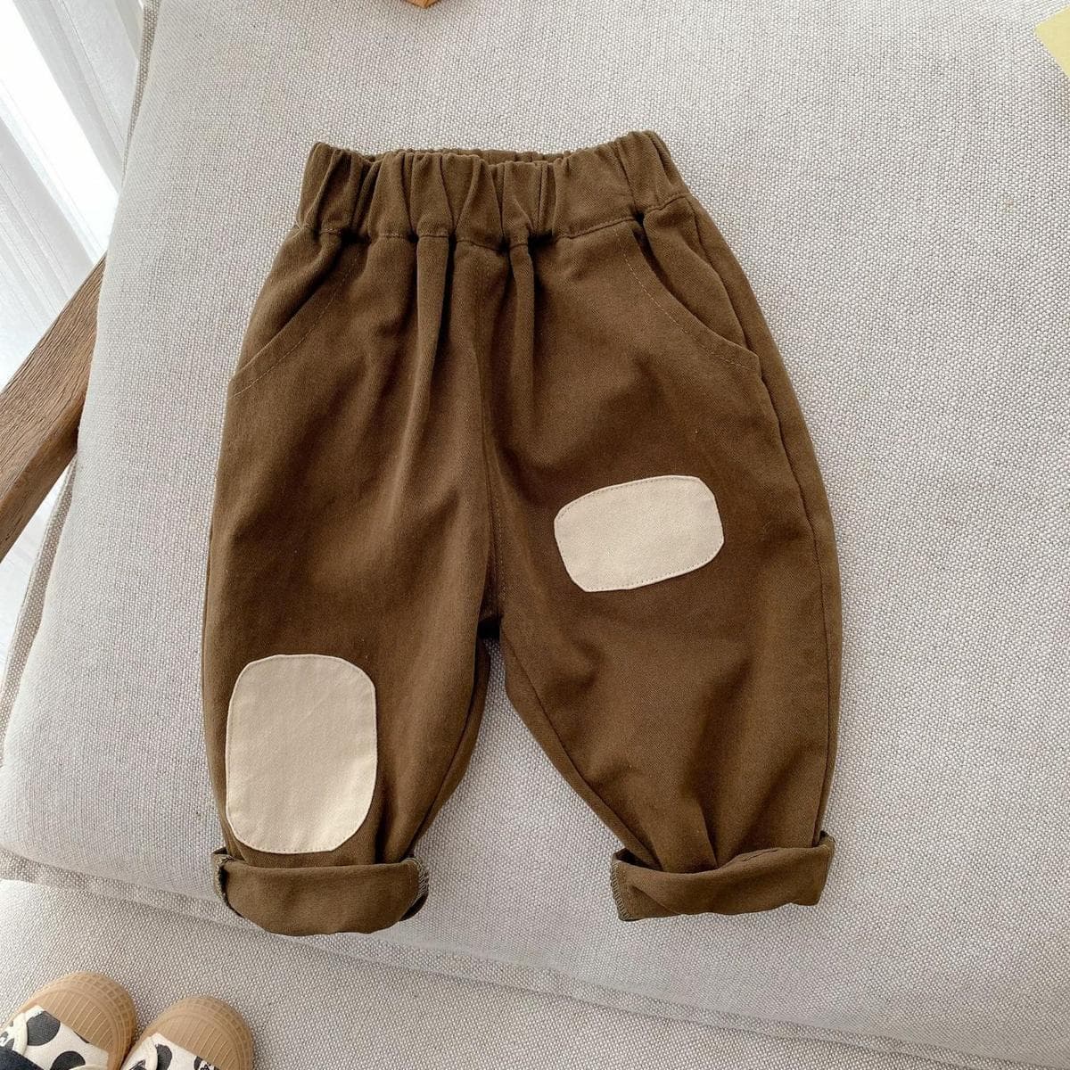 キッズファッション パンツ 可愛い膝あて付きゆったりサルエル風ベビーパンツ