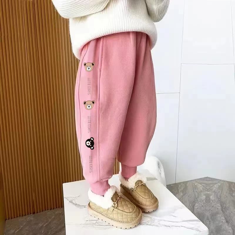 キッズファッション パンツ くま刺繍入りサイドライン裏起毛スウェットパンツ