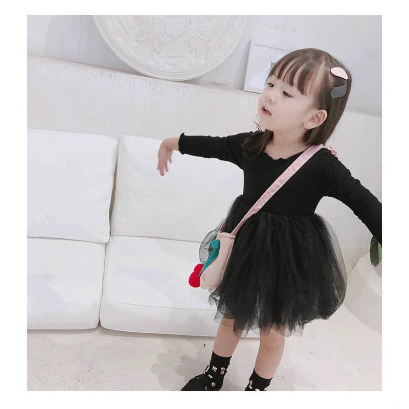 キッズファッション ワンピース ふんわりチュール重ね長袖プリンセス風ワンピース