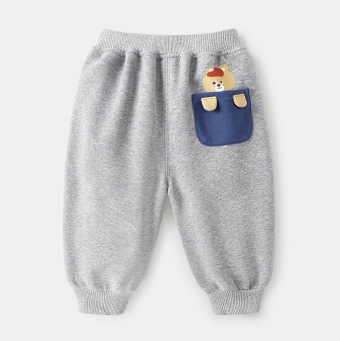 キッズファッション パンツ ひょっこり動物ポケット付き裾リブ運動着