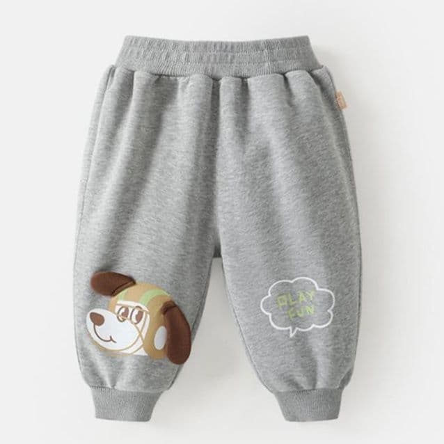 キッズファッション パンツ 動物刺繍入りふわもこ裾リブパンツ