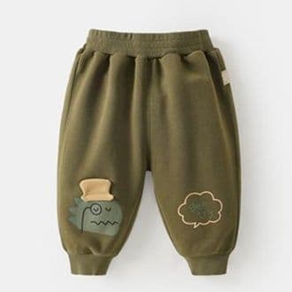 キッズファッション パンツ 動物刺繍入りふわもこ裾リブパンツ
