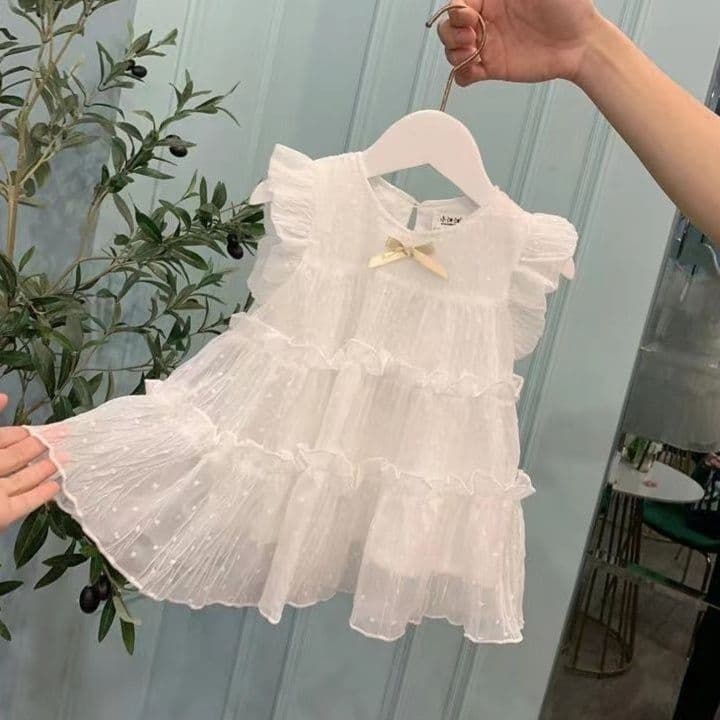 キッズファッション ワンピース ふんわりプリーツフリル袖なし姫様ワンピース