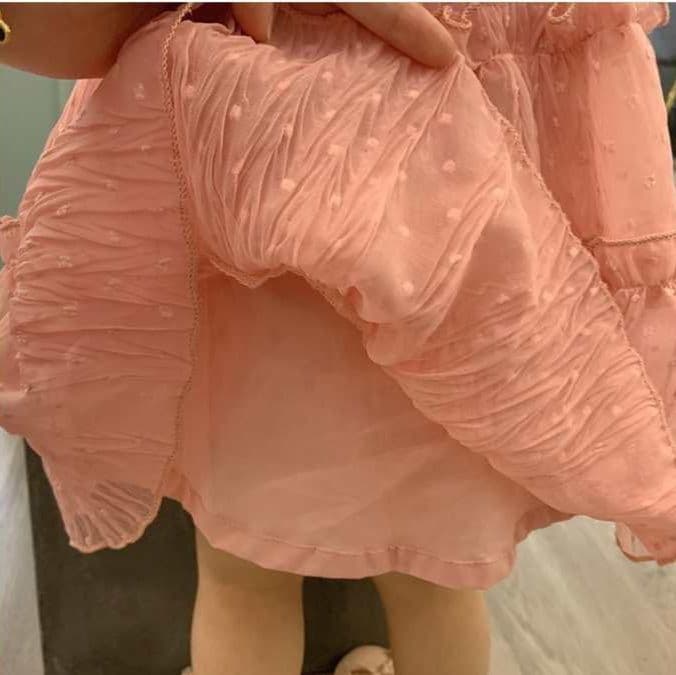 キッズファッション ワンピース ふんわりプリーツフリル袖なし姫様ワンピース