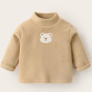 キッズファッション トレーナー 動物刺繍入りタートルネック裏起毛トレーナー