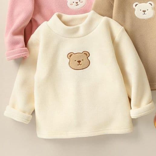 キッズファッション トレーナー 動物刺繍入りタートルネック裏起毛トレーナー