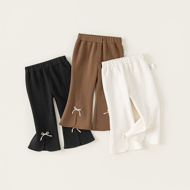 キッズファッション パンツ 裾フリル付きリボン飾りこども用フレアパンツ
