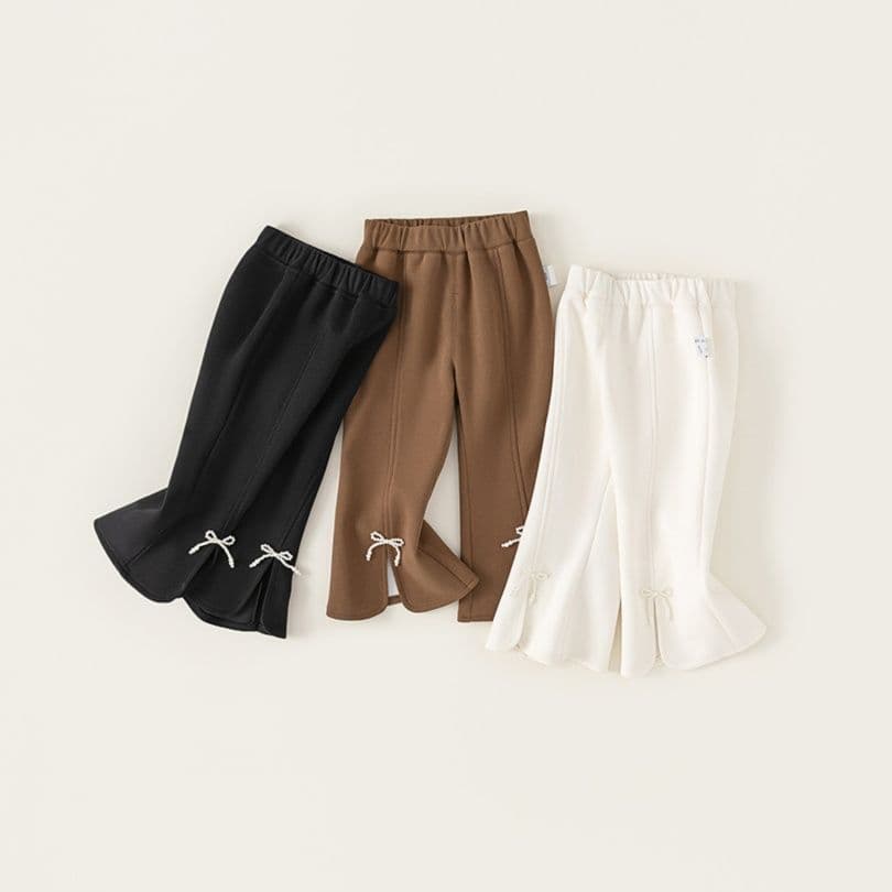 キッズファッション パンツ 裾フリル付きリボン飾りこども用フレアパンツ