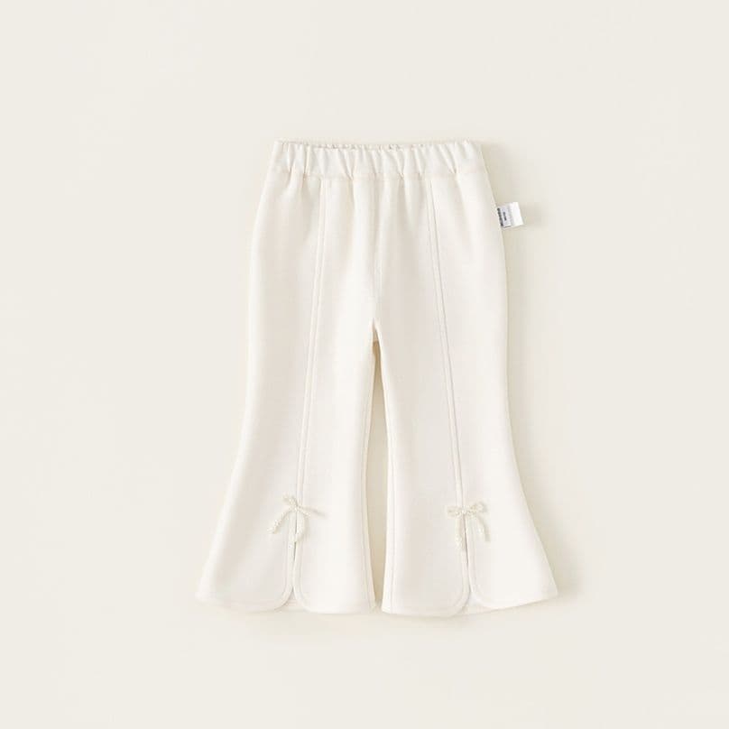 キッズファッション パンツ 裾フリル付きリボン飾りこども用フレアパンツ