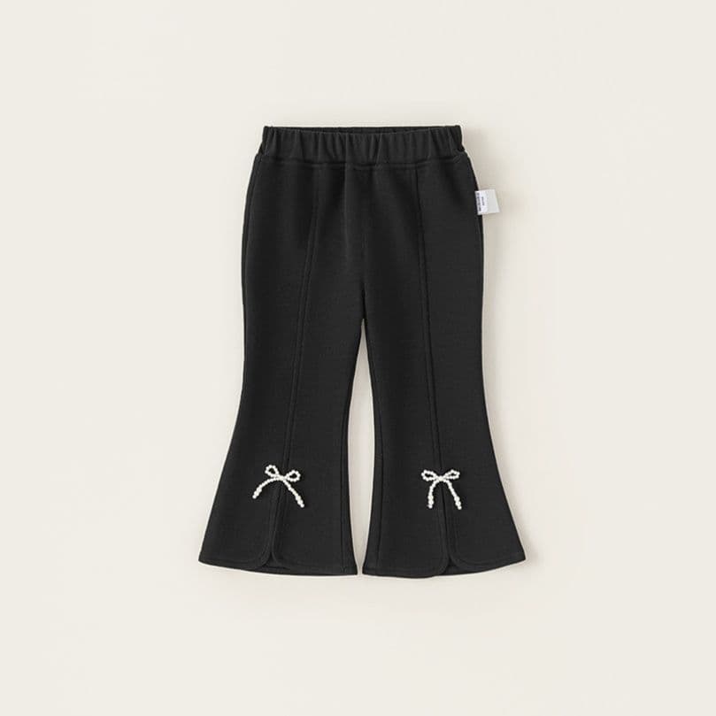 キッズファッション パンツ 裾フリル付きリボン飾りこども用フレアパンツ