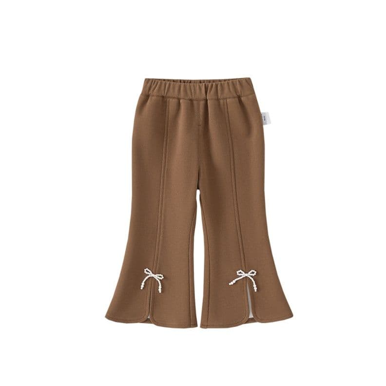 キッズファッション パンツ 裾フリル付きリボン飾りこども用フレアパンツ