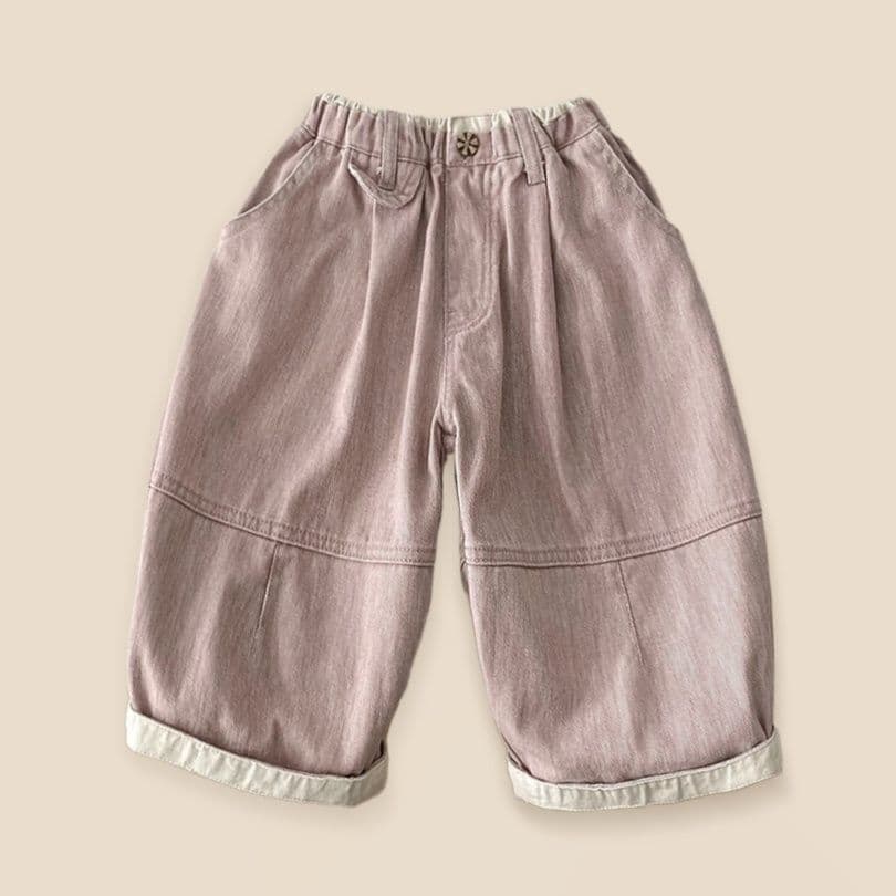 キッズファッション パンツ ナチュラル切替デザインゆったりハーフ丈パンツ