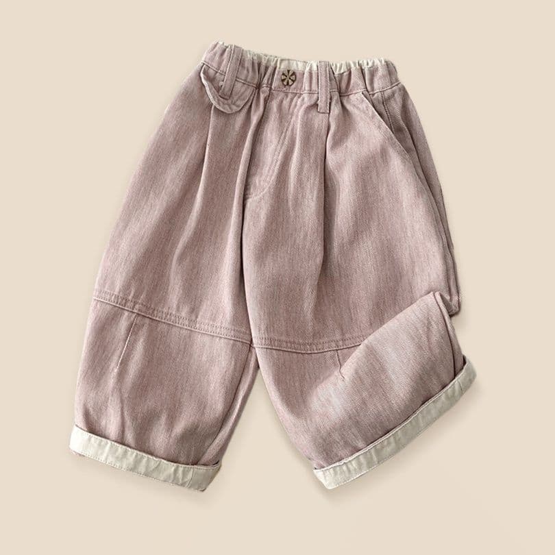 キッズファッション パンツ ナチュラル切替デザインゆったりハーフ丈パンツ