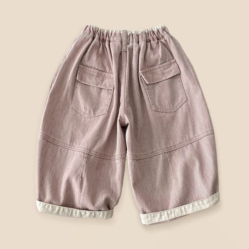 キッズファッション パンツ ナチュラル切替デザインゆったりハーフ丈パンツ