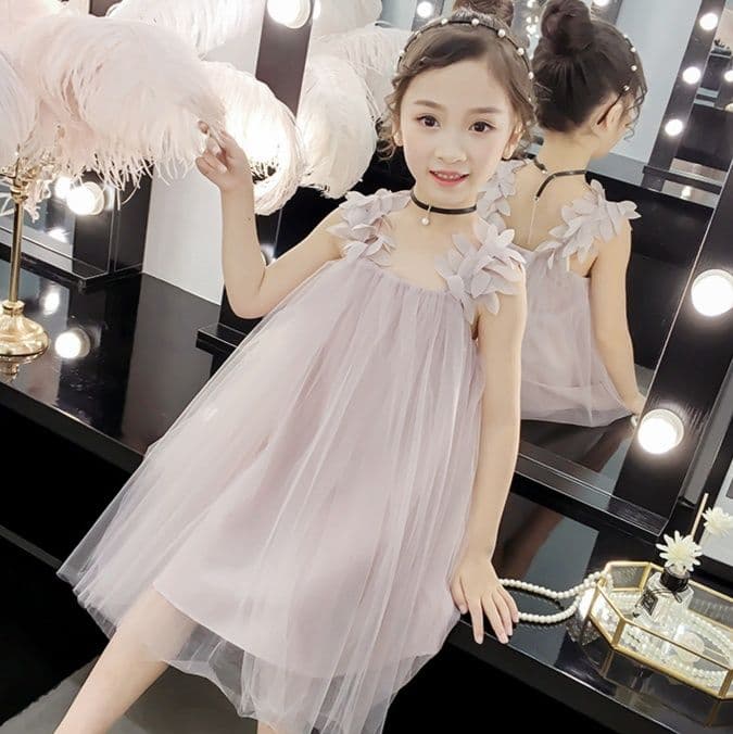 キッズファッション ドレス 花びらショルダー重ねふんわりチュール姫様ドレス