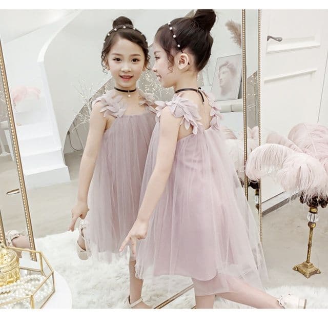 キッズファッション ドレス 花びらショルダー重ねふんわりチュール姫様ドレス