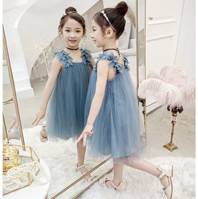 キッズファッション ドレス 花びらショルダー重ねふんわりチュール姫様ドレス