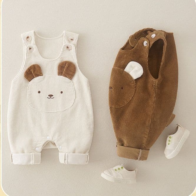 キッズファッション パンツ 可愛いくまさん刺繍コーデュロイサロペット