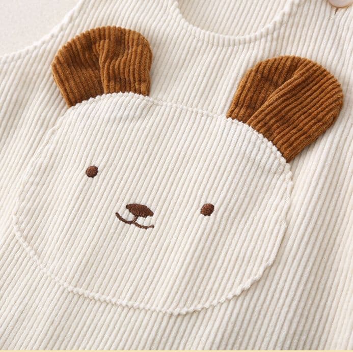 キッズファッション パンツ 可愛いくまさん刺繍コーデュロイサロペット