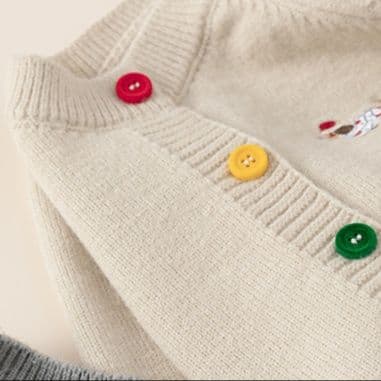 キッズファッション ニット 子犬刺繍レインボーボタンニットカーディガン