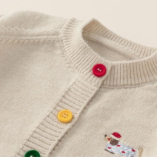 キッズファッション ニット 子犬刺繍レインボーボタンニットカーディガン