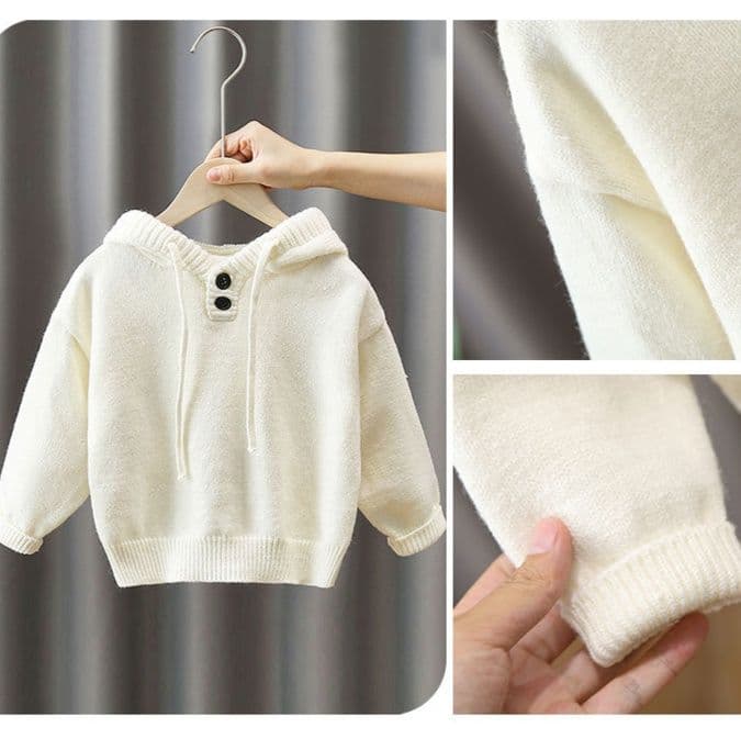 キッズファッション ニット 子供用ボタン付きフード編み上着