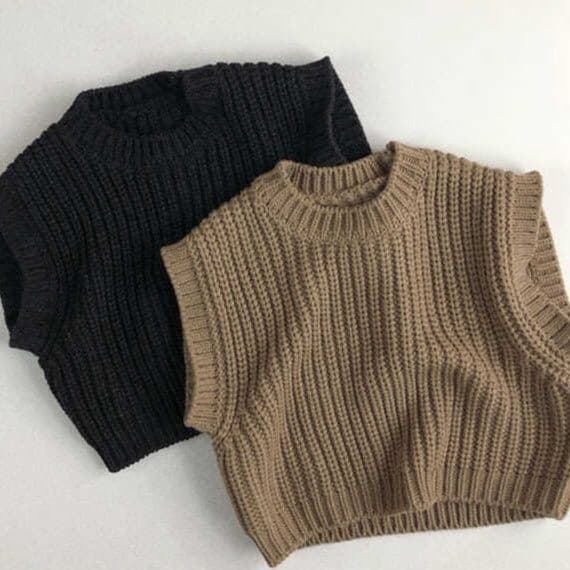 キッズファッション ニット 子供用袖なしリブ編みニットベスト