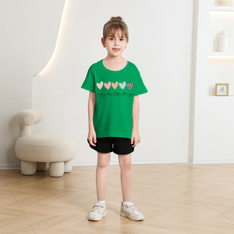 キッズファッション Tシャツ 小さな幸せハート刺繍半袖Tシャツ