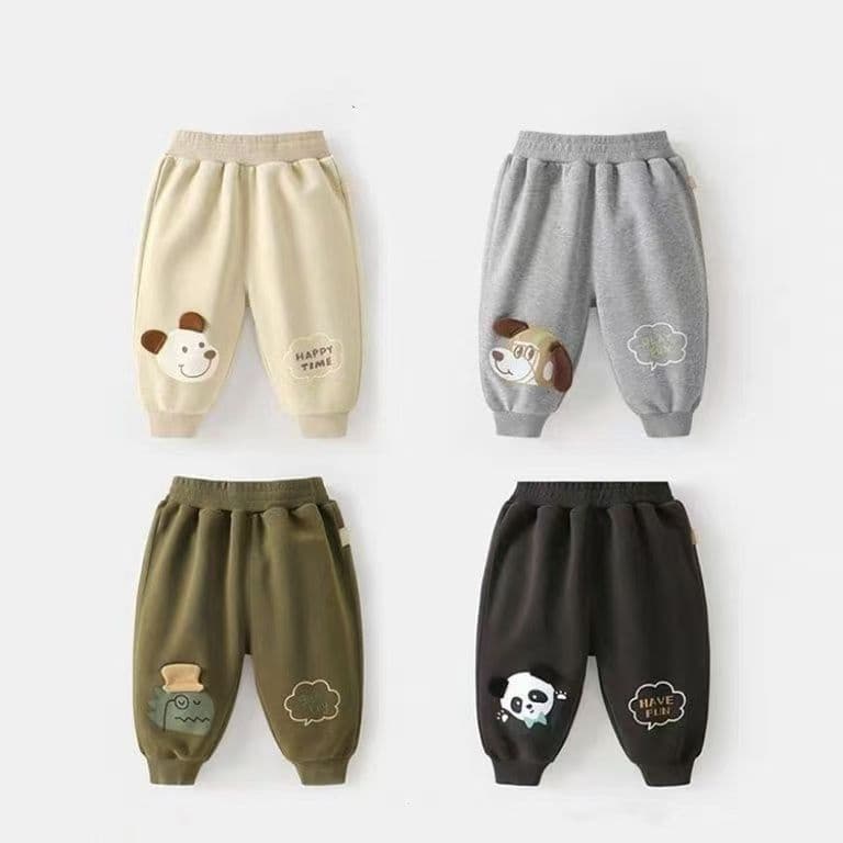 キッズファッション パンツ 動物刺繍入りふわもこ裾リブパンツ