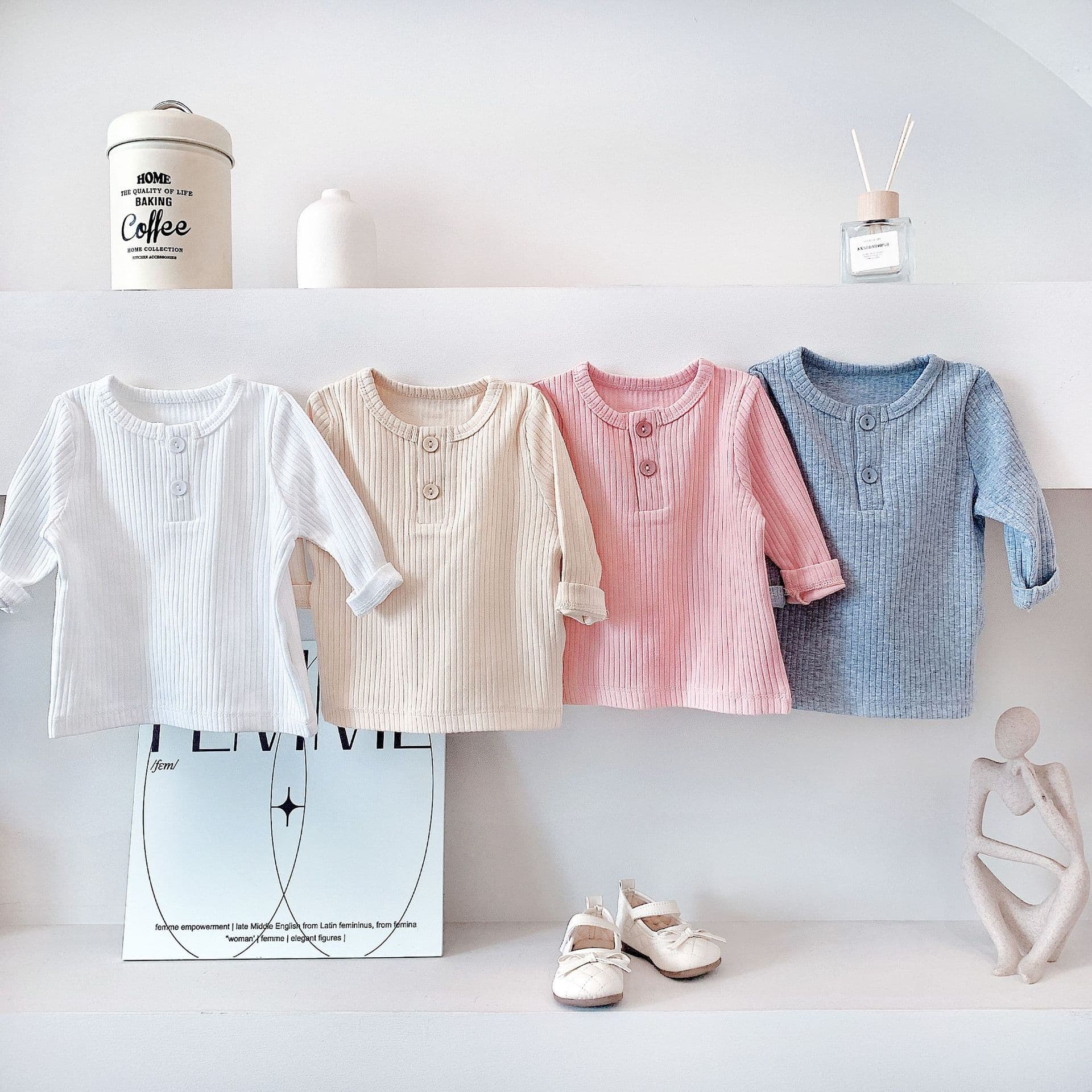 キッズファッション シャツ 縦縞編み長袖ヘンリーネック子供用シャツ