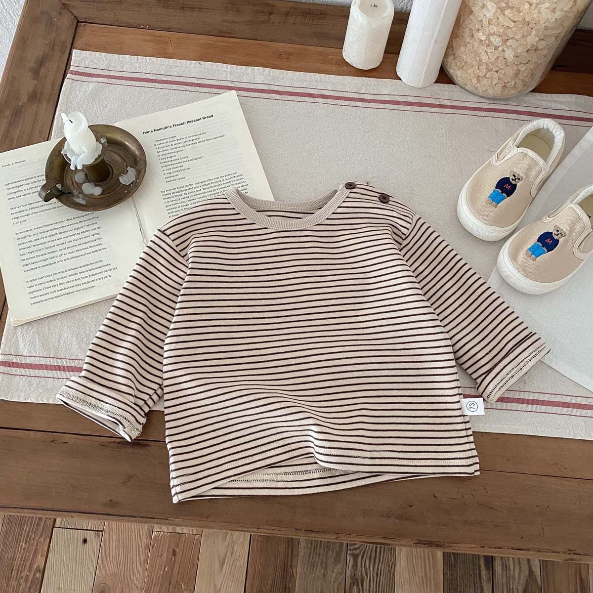 キッズファッション Tシャツ ナチュラルボーダー長袖Tシャツ
