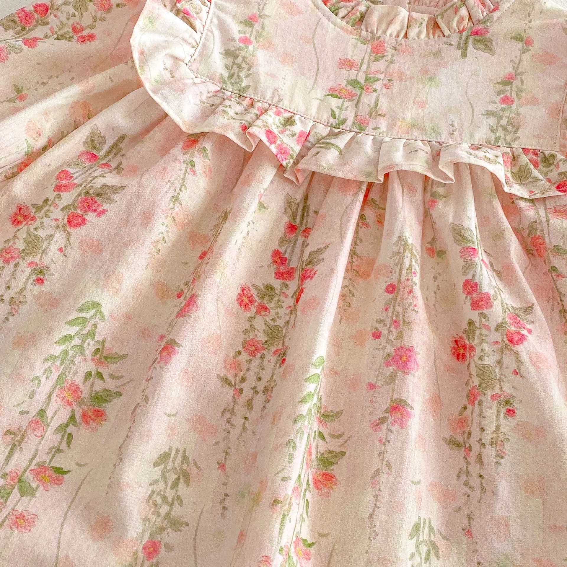 キッズファッション ワンピース 小花柄フリル襟長袖ワンピース