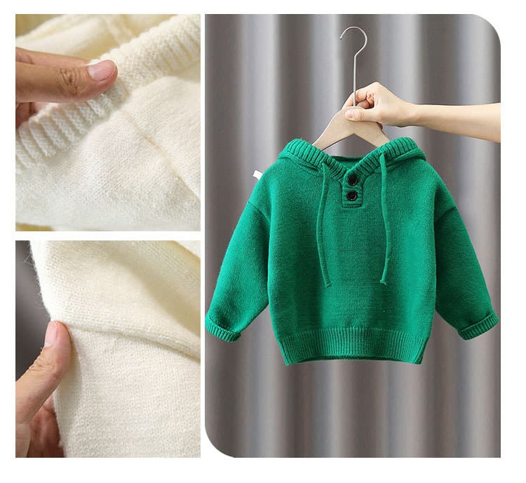 キッズファッション ニット 子供用ボタン付きフード編み上着