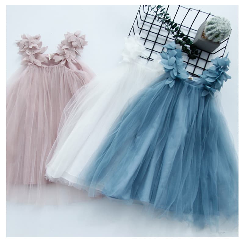 キッズファッション ドレス 花びらショルダー重ねふんわりチュール姫様ドレス