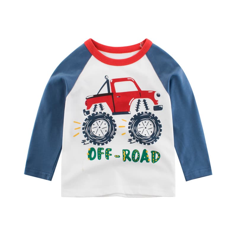 キッズファッション Tシャツ ぶーぶー車プリント長袖ラグランシャツ