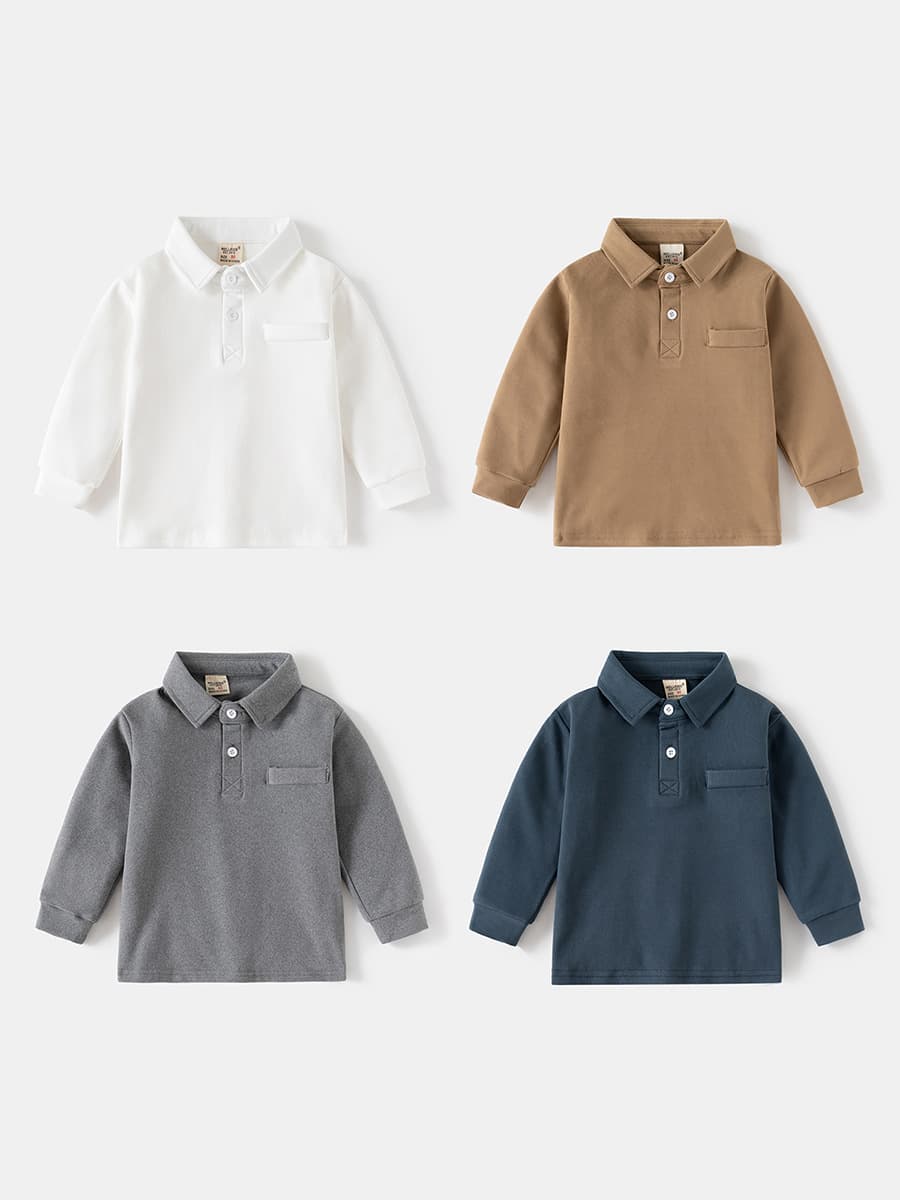 キッズファッション シャツ ベーシック長袖襟付きポロシャツ